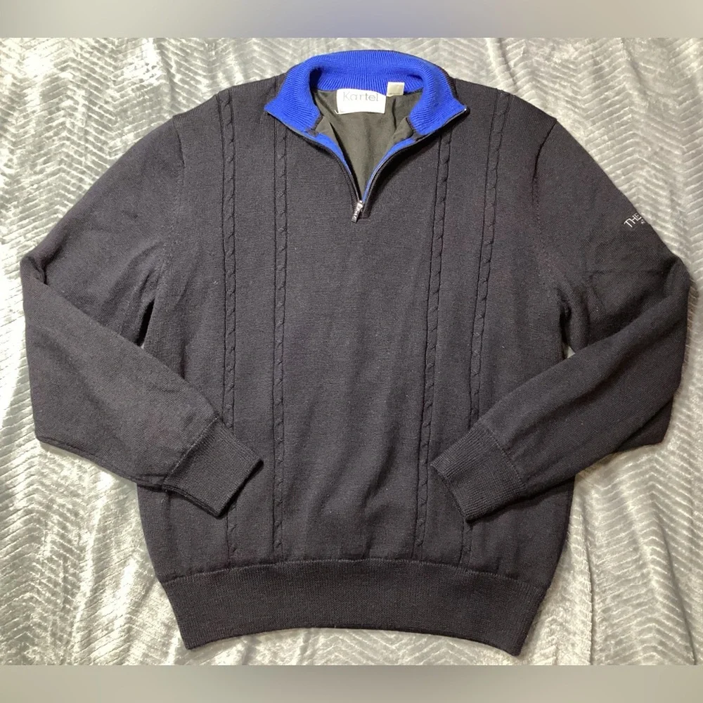 Mens Kartel Wool Blend Windbreaker 1/4 Zip Golf Sweater Pullover Navy Large‎